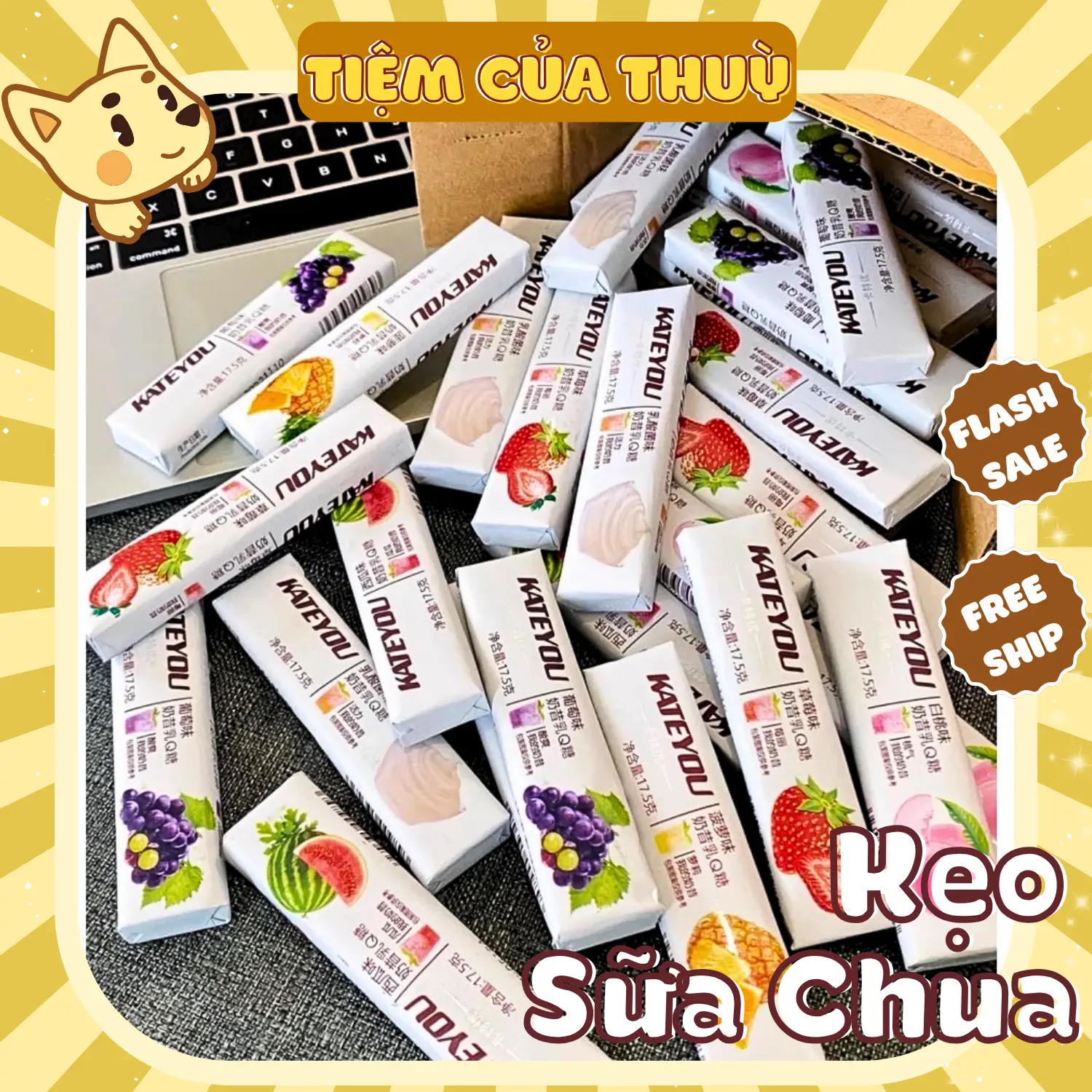 Kẹo Sữa Chua Hoa Quả Các Vị Nội Địa , Kẹo Mềm Trái Cây Thanh 17G, đồ ăn vặt nội địa, Tiệm ăn vặt Thuỳ Bùi