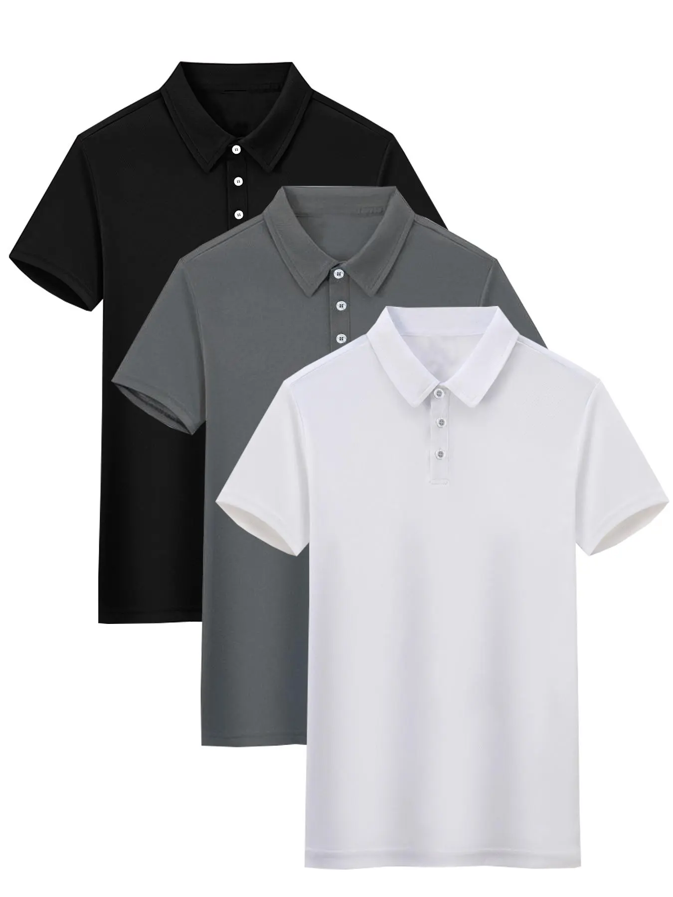 Men's Plain Half Button Polo Shirt, Breathable Quick Drying Short Sleeve Collared T-shirt, Casual Sporty Top for Golf Business Outdoor