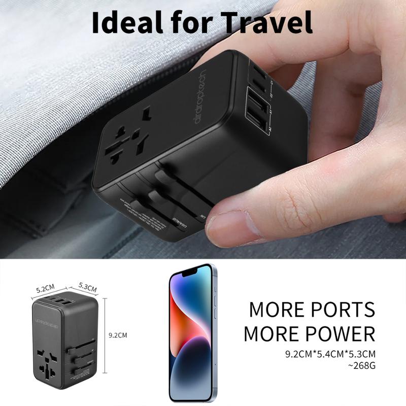 AIRDROPTECH GaN III PD 100W Universal Travel Adapter Wall Charger USB-A Type-C PD Fast Charging 6