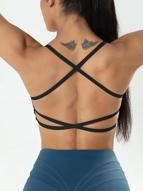 Sporty Women's  Criss Cross Back Sports Bra, Comfy Workout Clothes, Comfort Sports Lingerie Top, Clothing for Outdoor Wear, Womenswear for 2024 Spring Summer Valentine's Day 4