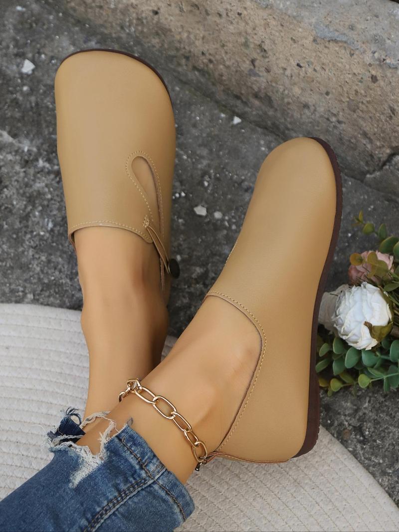Product Introduction of Women's Fashionable Solid Color Flat Shoes, Casual Comfortable Breathable Slip on Shoes for Daily Wear, Lightweight Breathable Brown Shoes for All Seasons 2