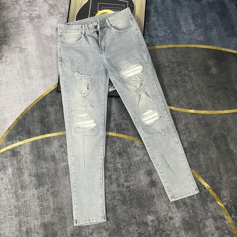 Quần jean nam rách vá gối to chất bò cotton co dãn màu xanh nhạt quần vá da QJN5EA57  Pants Menswear