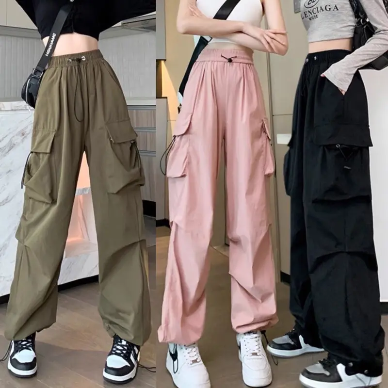 Quần Kaki Ống Rộng Nữ Túi Hộp Bo Gấu PS Phong Cách Hàn Quốc (40 kg – 68 kg) Pants Đen