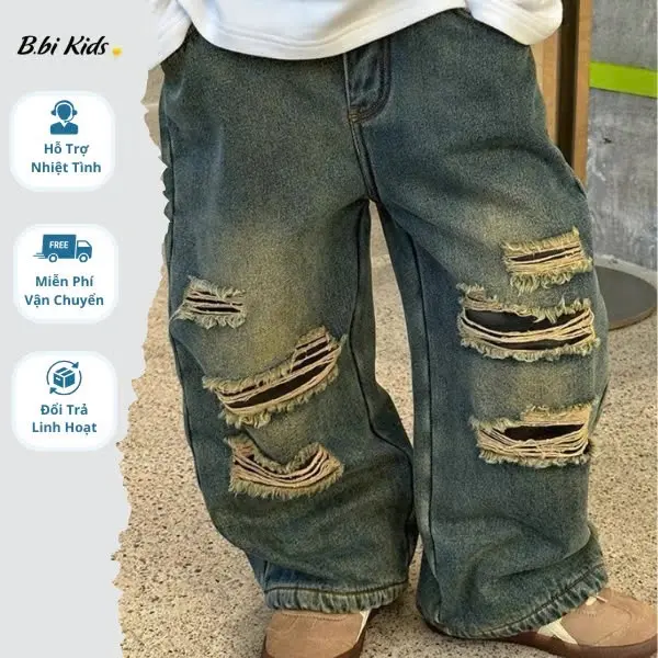 Quần Bò Cho Bé Phom Rộng QJD23_6 Quần Jean Rách Chất Mềm Phong Cách Cá Tính Bé Trai quần  jean