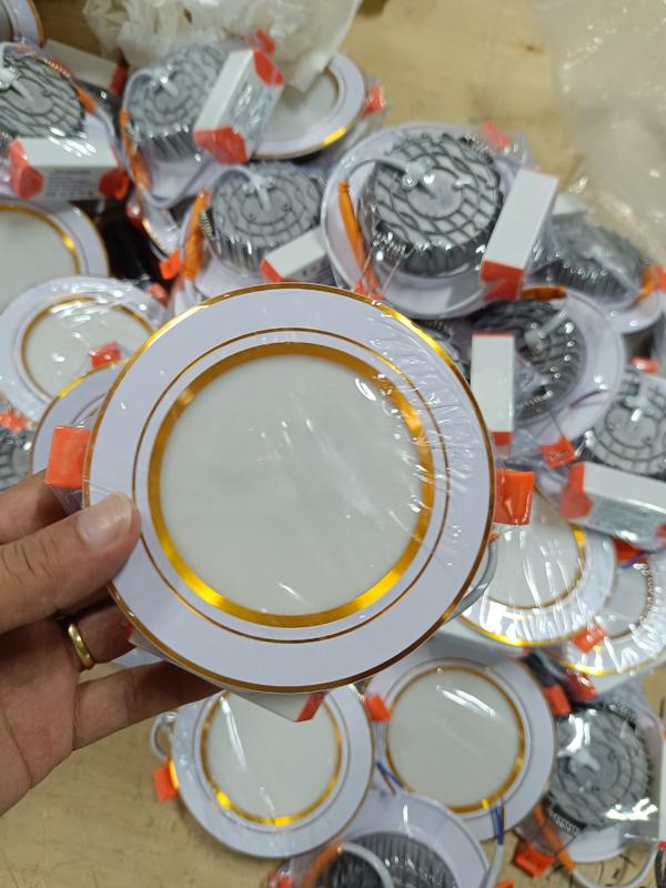 9W Combo 5 đến 30 cái dèn âm trần 9W 3 màu lỗ 90mm viền vàng viền bạc