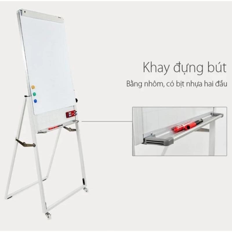 Bảng Từ Flip chart màu trắng có kẻ ô chân gấp viết bút lông cao cấp dùng cho văn phòng học tập làm việc tặng kèm bút lông nam châm bông lau