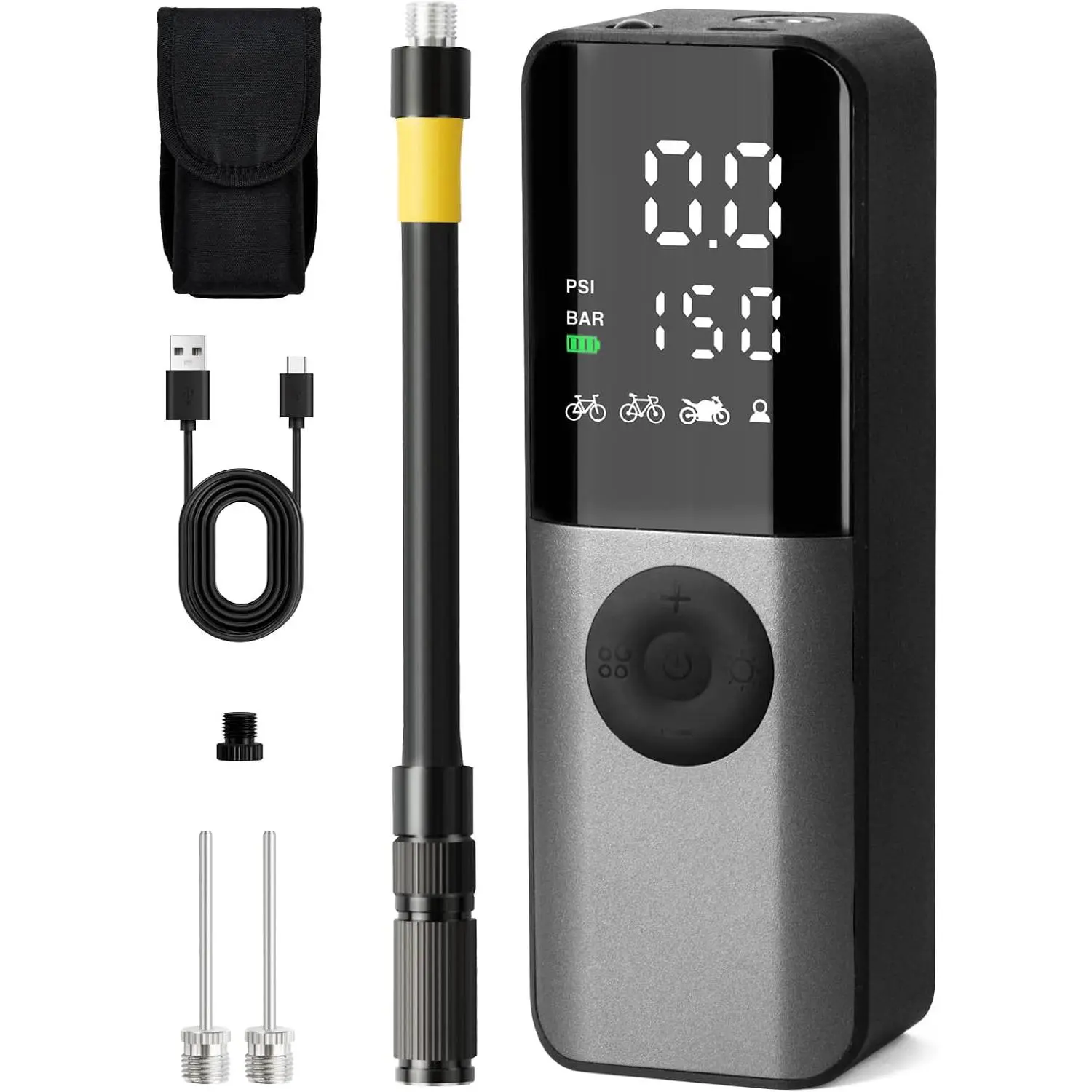 Portable Bike Electric Air Pump, 1 Set 150PSI Bicycle Tire Pump with Digital Pressure Gauge, Bike Pump