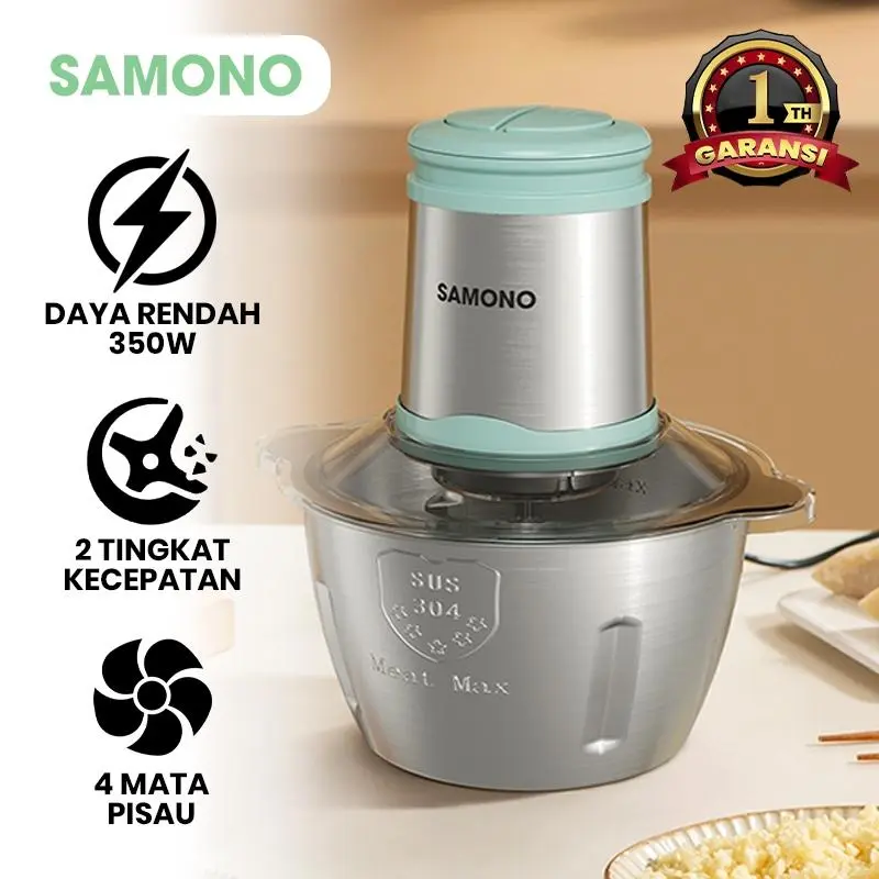 (BISA COD) Samono 2 Liter Meat Grinder Chopper 4 Mata Pisau Wadah Stainless Garansi 1 Tahun [SW-CL350]