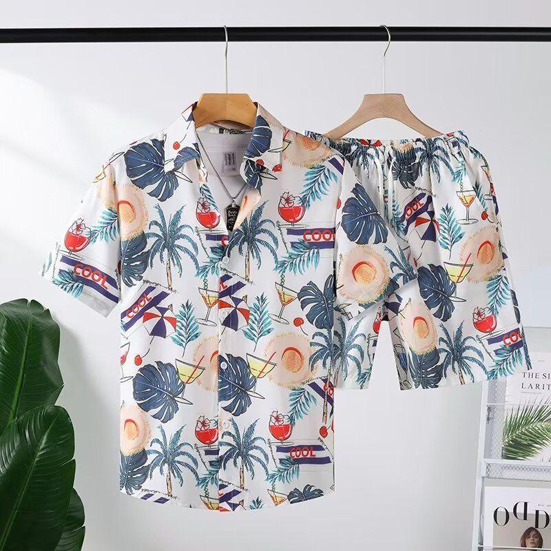 Product Introduction of Bộ đồ đi biển bằng lụa lạnh Bộ đồ đi biển của nam giới Áo sơ mi ngắn tay in hoa cộng với kích thước lỏng lẻo Hawaii Quần đùi giản dị khô nhanh Bộ đồ cặp đôi bộ  đồ  con  ong  vàng set  đồ  bộ  nam đồ  bộ  lụa  nam đồ  bộ  nam  rách  cực  chất 12
