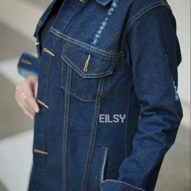 Blazer Panjang Jeans Wanita Oversize Hitam - Outer, Linen, Atasan, Denim, Casual, Cewek 4