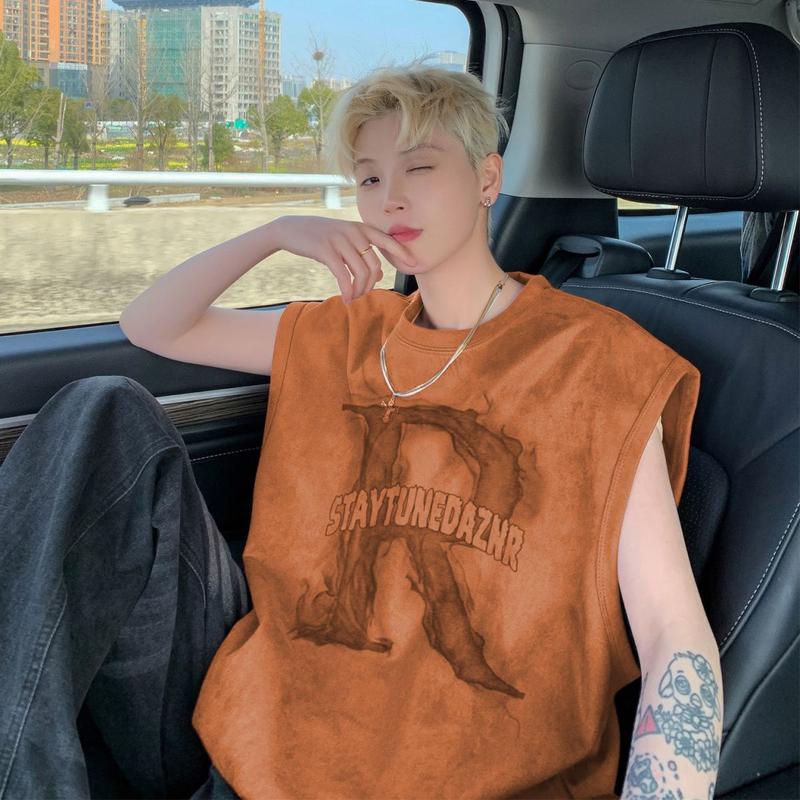 Product Introduction of Waistcoat Vest Men's American Street Summer Fashion Brand Pu Shuai Retro Heavy Loose Sports Sleeveless T-shirt 7
