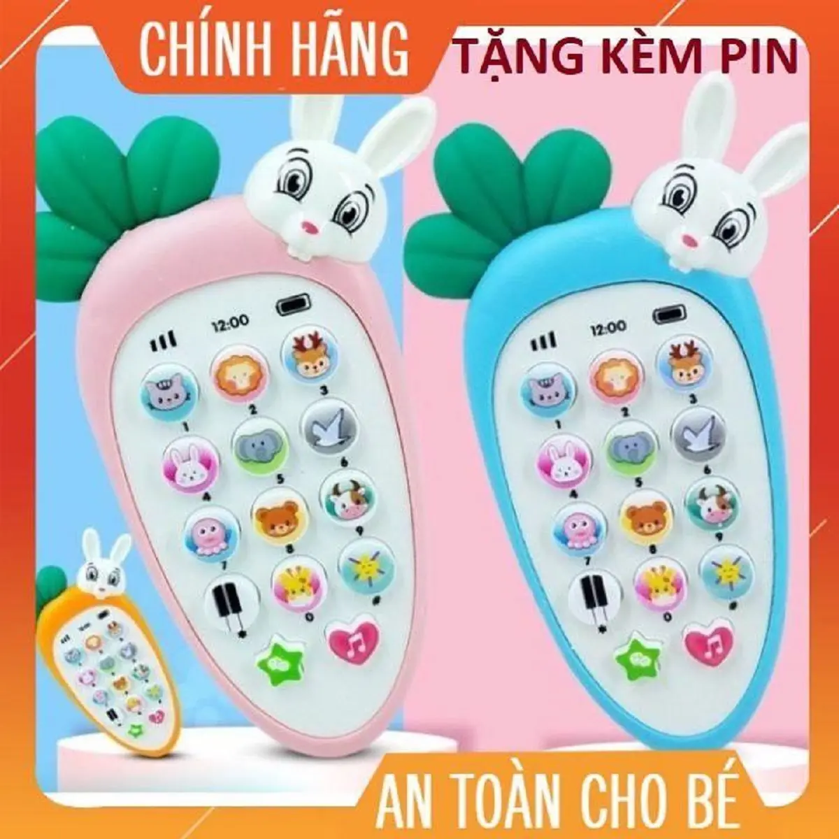 Điện thoại đồ chơi cho bé, có nhạc và đèn( tặng dây đeo ) Voi Kem