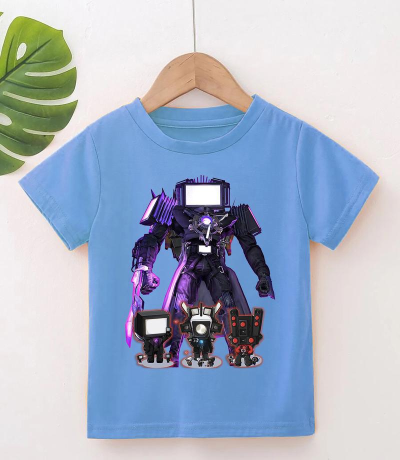 Product Introduction of Áo thun trẻ em Áo POLYCOTTON mát mịn In Hình SKIBIDI TOILET cho bé trai và bé gái Vải Cotton Baby Tee Women Top Voi Cổ Tròn Heart áo  baby áo  baby Flower 8