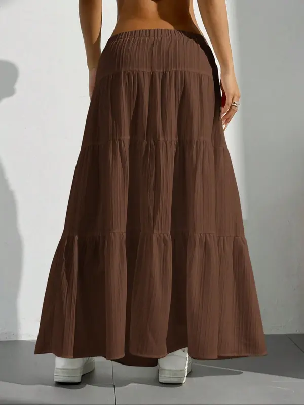 Women's Plain Ruffle Trim Skirt, Casual Fashion Long Skirt for Daily Wear, Ladies Bottoms for All Seasons, Womenswear 4