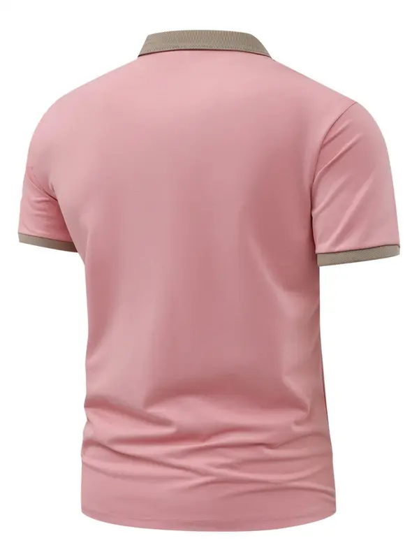 Men's Regular Fit Colorblock Short Sleeve Polo Shirt, Casual Graphic Half Placket Button Front Top for Summer, Fashion Men's Clothes for Daily Wear, Menswear 7