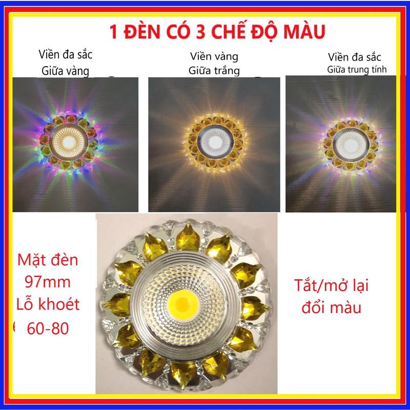 COMBO 10 ĐÈN Đèn led trang trí decor phòng chiếu trần nhà mẫu âm trần pha lê 3 chế độ màu
