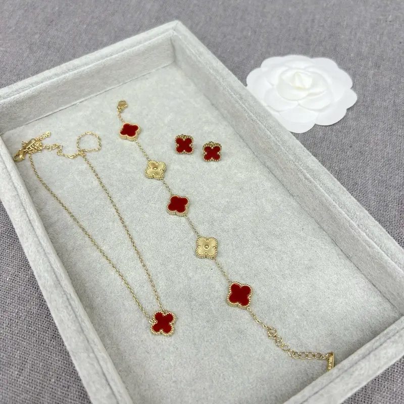 Bộ Set Cỏ Bốn Lá Mix Phay Titan Size 12mm (Bao Gồm 3 Món Bông Tai/ Dây Chuyền/ Lắc Tay)