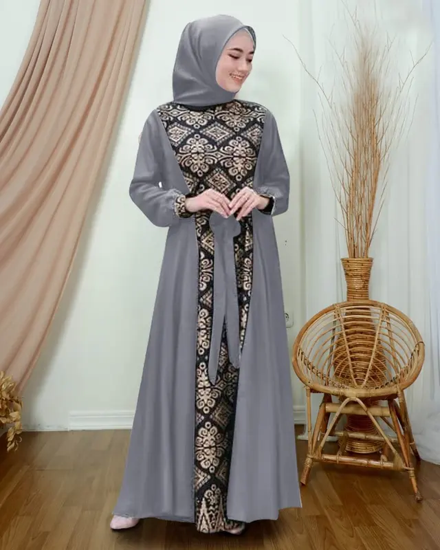 SC Maxi Irwansyah Busana Muslim Wanita Kombinasi Batik 9w M L XL XXL gamis dress Kain Navy Panjang Cantik 1