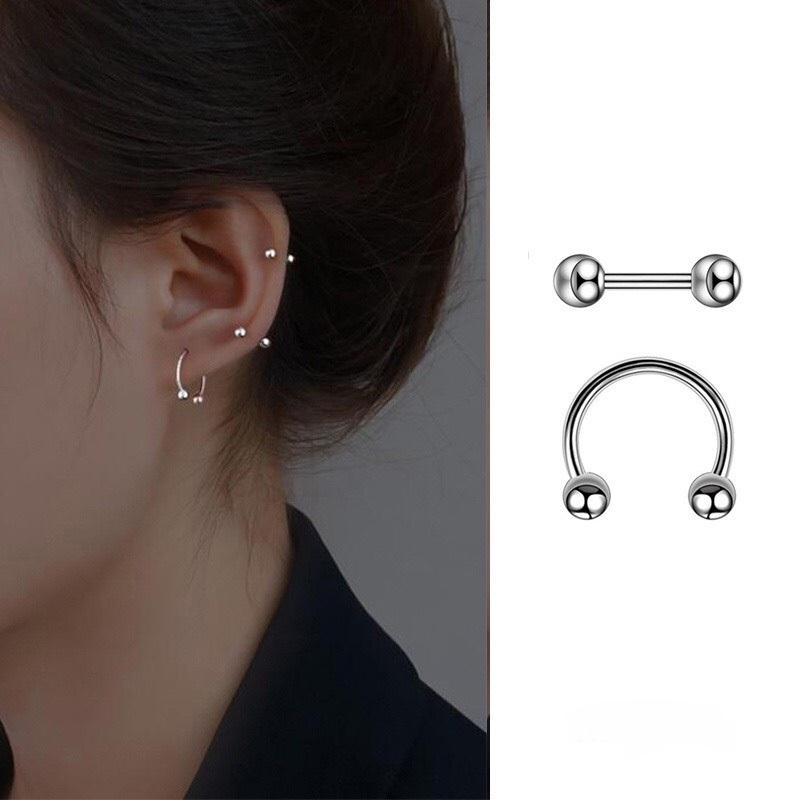 Bông tai nam nữ khuyên tai bi tròn chữ u thời trang xu hướng