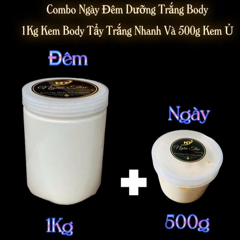 Combo 2 Hũ 1Kg Kem Body Trắng Nhanh Hỗ Trợ Dưỡng Da Body + 500G Ủ th Ngân Thư Beauty Women Nữ Dưỡng Body