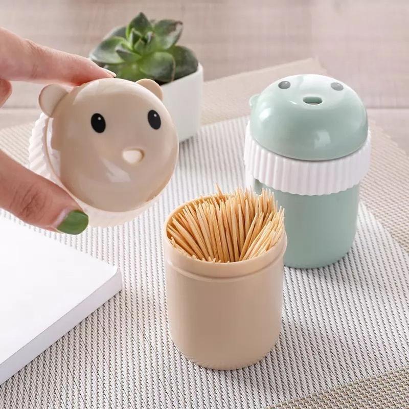 Lọ đựnġ Tăm Xỉa Răng, Hộp đựnġ Tăm Tre Cao Cấp Hình Gấu Cute Đẹp - Hủ Hũ đựnġ Tăm Gỗ 2