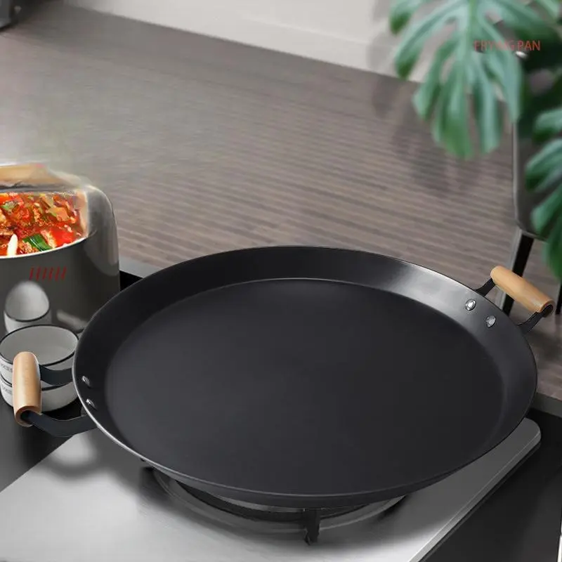 Chảo thép  chiên rán, làm bánh hai tai cầm gỗ  size 24cm (KL02)