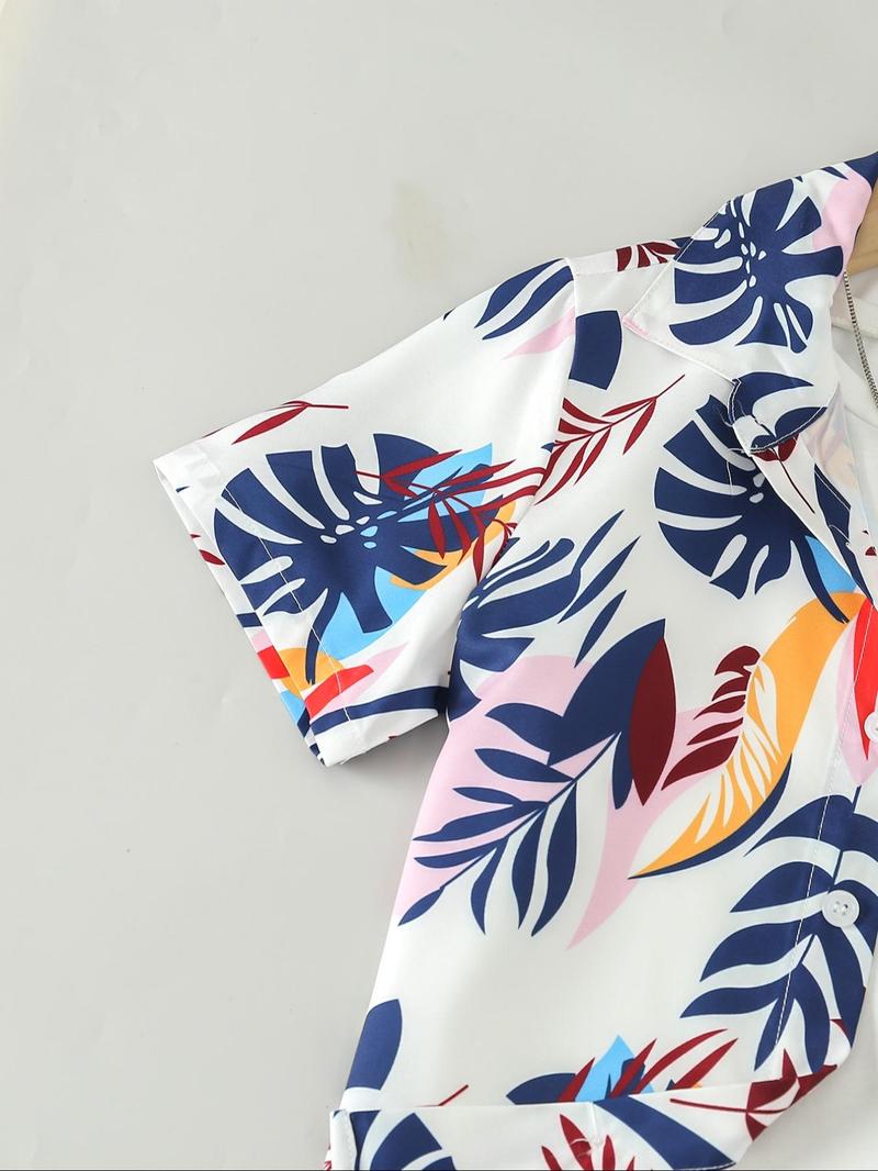 Product Introduction of Two-Piece Set Boy's Leaf Print Short Sleeve Shirt & Shorts, Casual Summer Outfits Clothes for Kids Outdoor Holiday Vacation, Kids Clothing 6