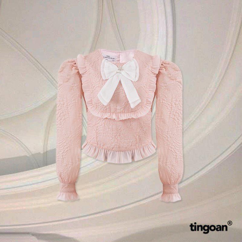 TINGOAN - Áo cổ tròn hồng đinh nơ ngực phối cúc ngọc tingoan CANDY YUMYUM TOP/PK