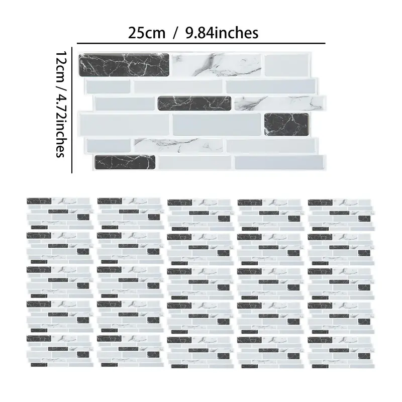 Faux Marble Pattern Tile Sticker, 25pcs/set Self Adhesive Tile Sticker, Waterproof & Oil-proof Wall Sticker for Home Kitchen Bathroom, Decor 6