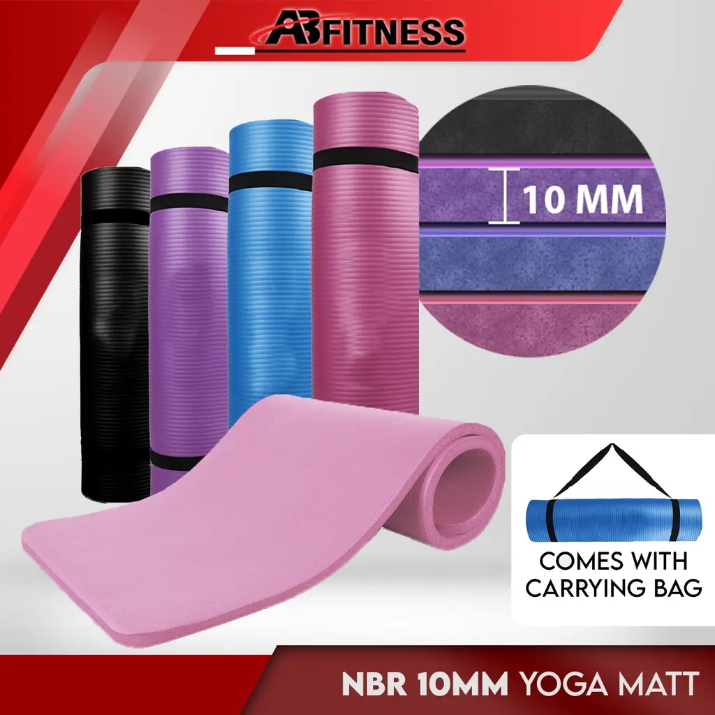NBR Yoga Mat Extra Thick Non Slip Mat (10mm) [Free Strap]