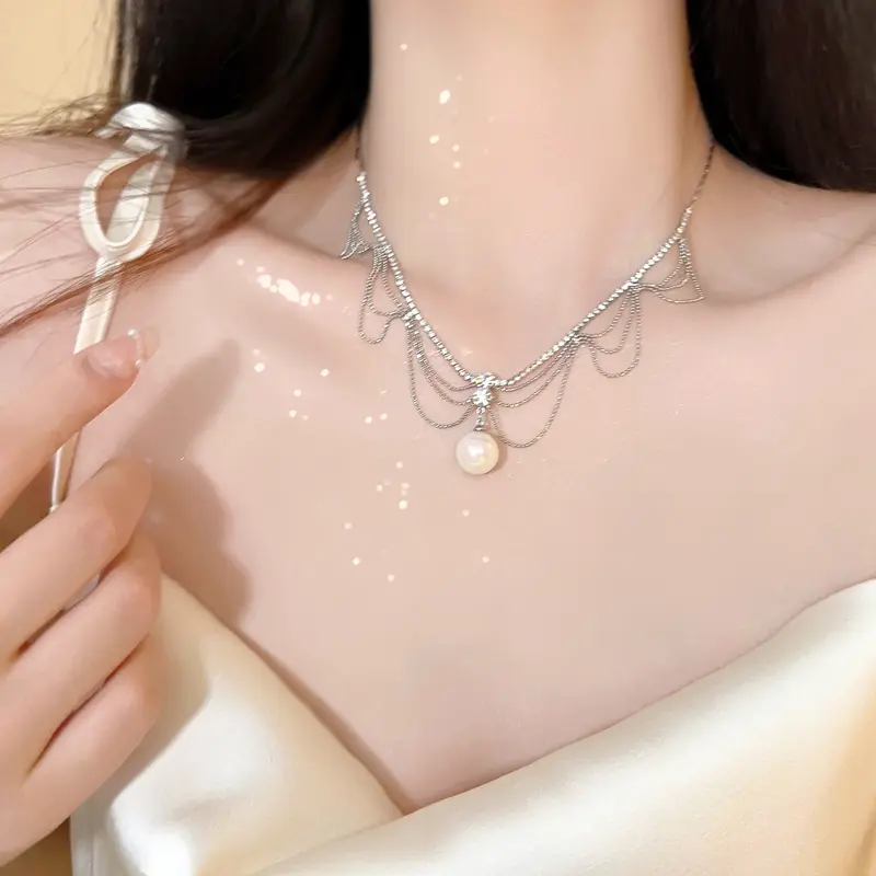 Bữa Tối Công Chúa Vòng Cổ Ngọc Trai, Thiết Kế Tạo Không Khí, Dành Cho Nữ, Giá Cả Phải Chăng, Sang Trọng Độc Đáo Dây Chuyền Xương Đòn Tinh Tế, Cao Cấp, Dễ Phối Đồ 2
