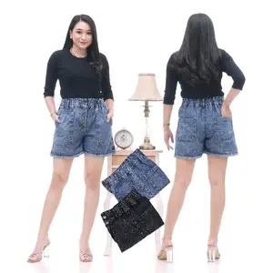 CELANA PENDEK WANITA MODEL HAIGHWAIST MELAR Santai Mini Slim-fitting Karet Kancing Denim Jeans