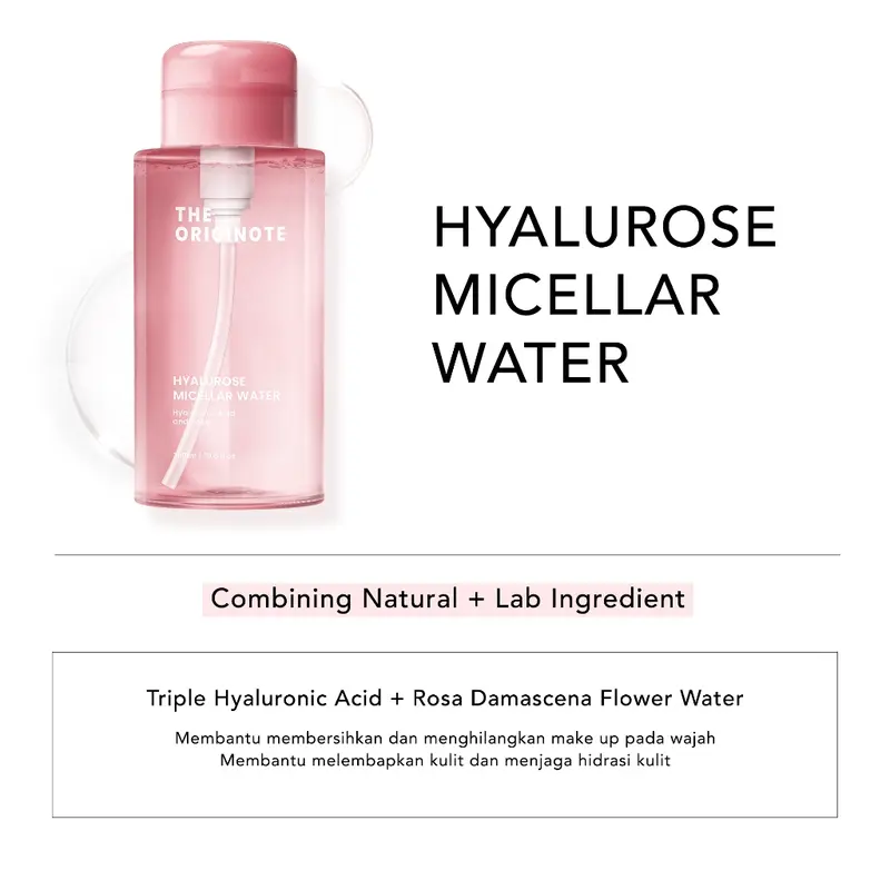 The Originote Hyalurose Micellar Water - 300ml Pembersih Wajah Make Up Remover Cleansing Water dan Melembabkan Wajah Pembersihan Cleanser 3