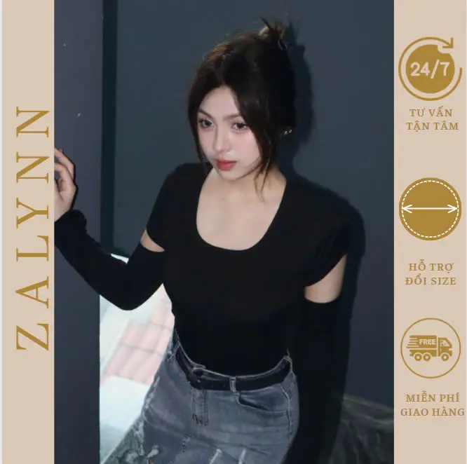 [ Xả Kho ] Áo Thun Tăm Nữ croptop ống tay bó kiểu găng tay cá tính-  SM09 ZL Women