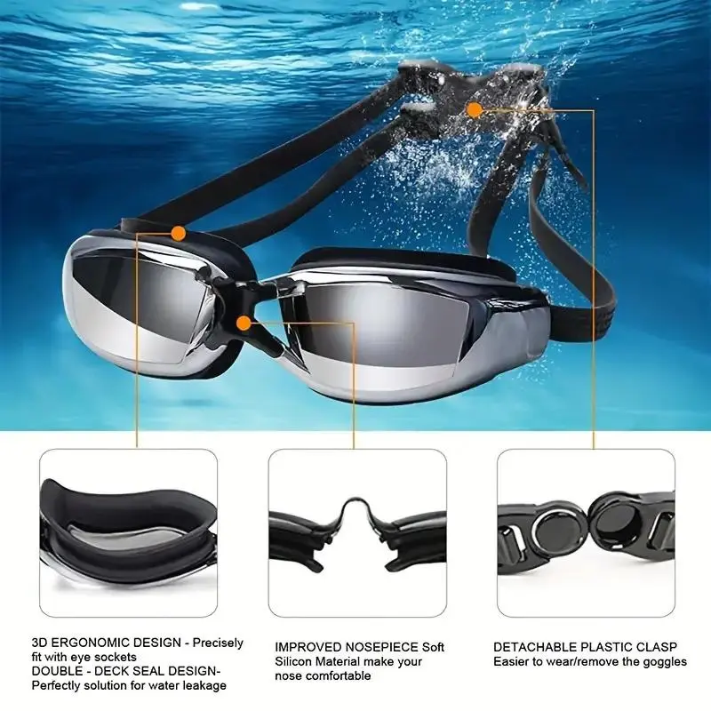 Adjustable Waterproof Swimming Goggles, Anti-fog Swimming Goggles for Men & Women 6