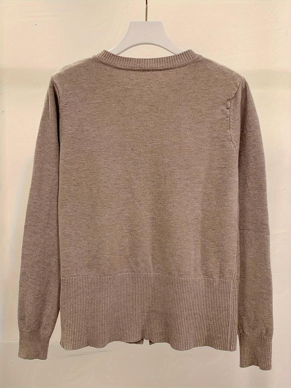 Women's Plain Button Front Split Hem Cardigan, Casual Long Sleeve Round Neck Knitwear for Spring & Fall, Fashion Women's Knit Clothing for Daily Wear 1