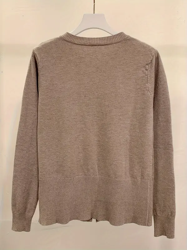 Women's Plain Button Front Split Hem Cardigan, Casual Long Sleeve Round Neck Knitwear for Spring & Fall, Fashion Women's Knit Clothing for Daily Wear 1
