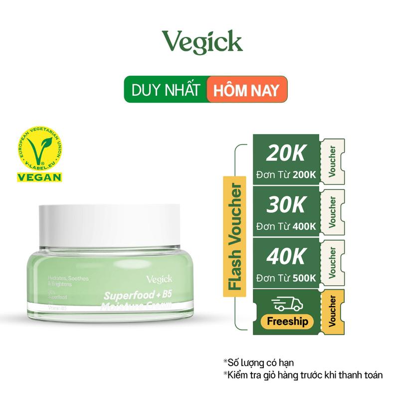 Kem Dưỡng Ẩm Thuần Chay Làm Dịu Da Nhạy Cảm Vegick Superfood + B5 Moisture Cream 50ml