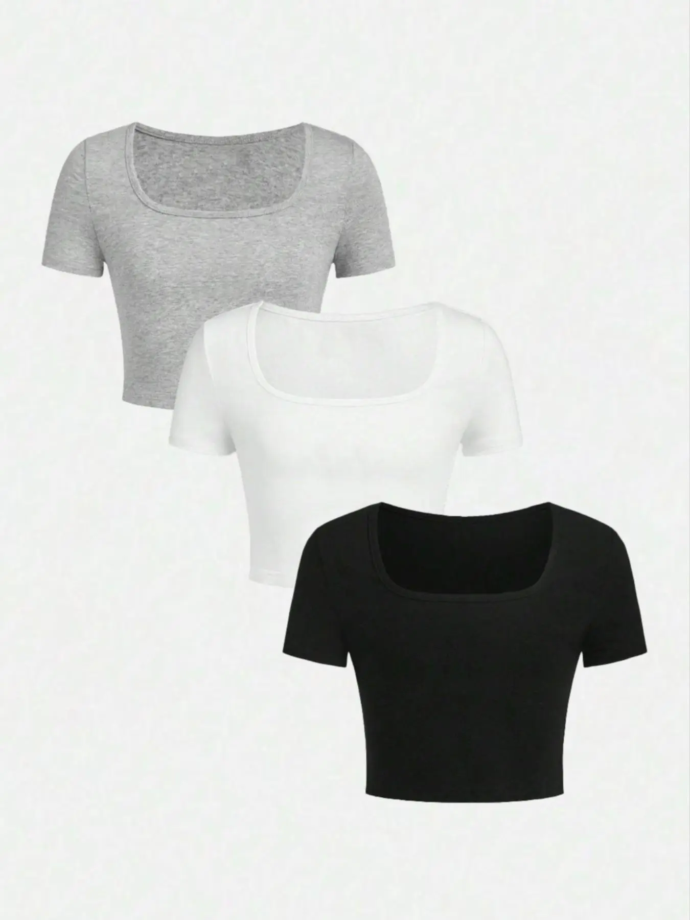 Women's Plain Short Sleeve Crop Tee, Summer Clothes Women, Casual Square Neck T-shirt for Summer, Women's Summer Top for Daily Wear, Summer Clothing