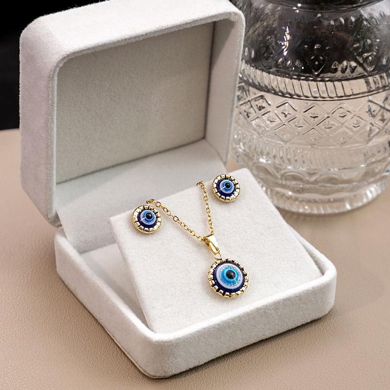 Jamie' New Turkish Devil Eye Jewelry Set 2 Pieces Blue Eye Earrings and Necklace Set