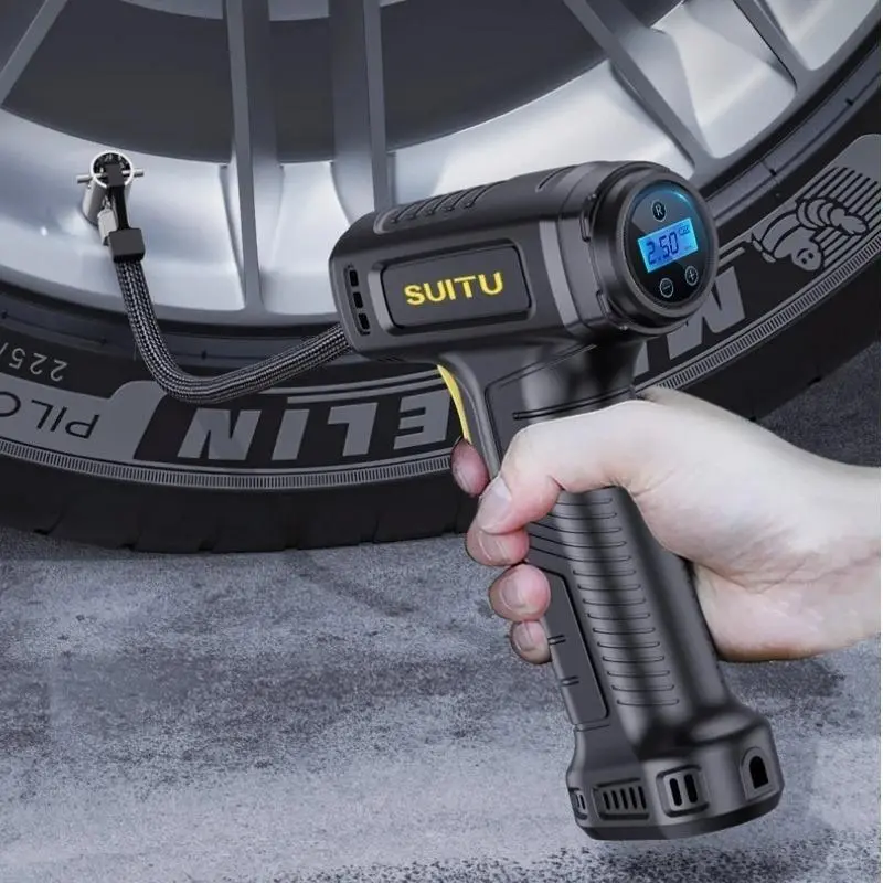Wireless Tire Inflator, Portable Handheld Rechargeable Tire Pump with Digital Pressure Gauge, LED Light & 4 Nozzles for Cars Motorcycles Bikes 8