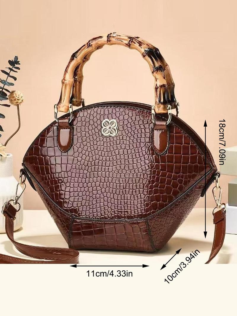 Product Introduction of Fashionable crocodile pattern decor Handbag, Elegant Pu Leather Zipper Shoulder Bag for Women, Casual Trendy Versatile Daily Commuting Bag, Girl Fashionable Shopping Bag 5