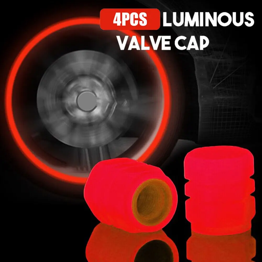 4Pcs Red Tire Valve Cap Car Wheel Prank Dust Cover Accessories Glow In The Dark