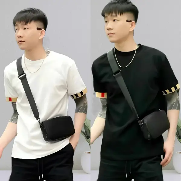 Áo thun Cotton nam/nữ ngắn tay phối viền bo, sọc tay thời trang AHADO VN Menswear, Unisex