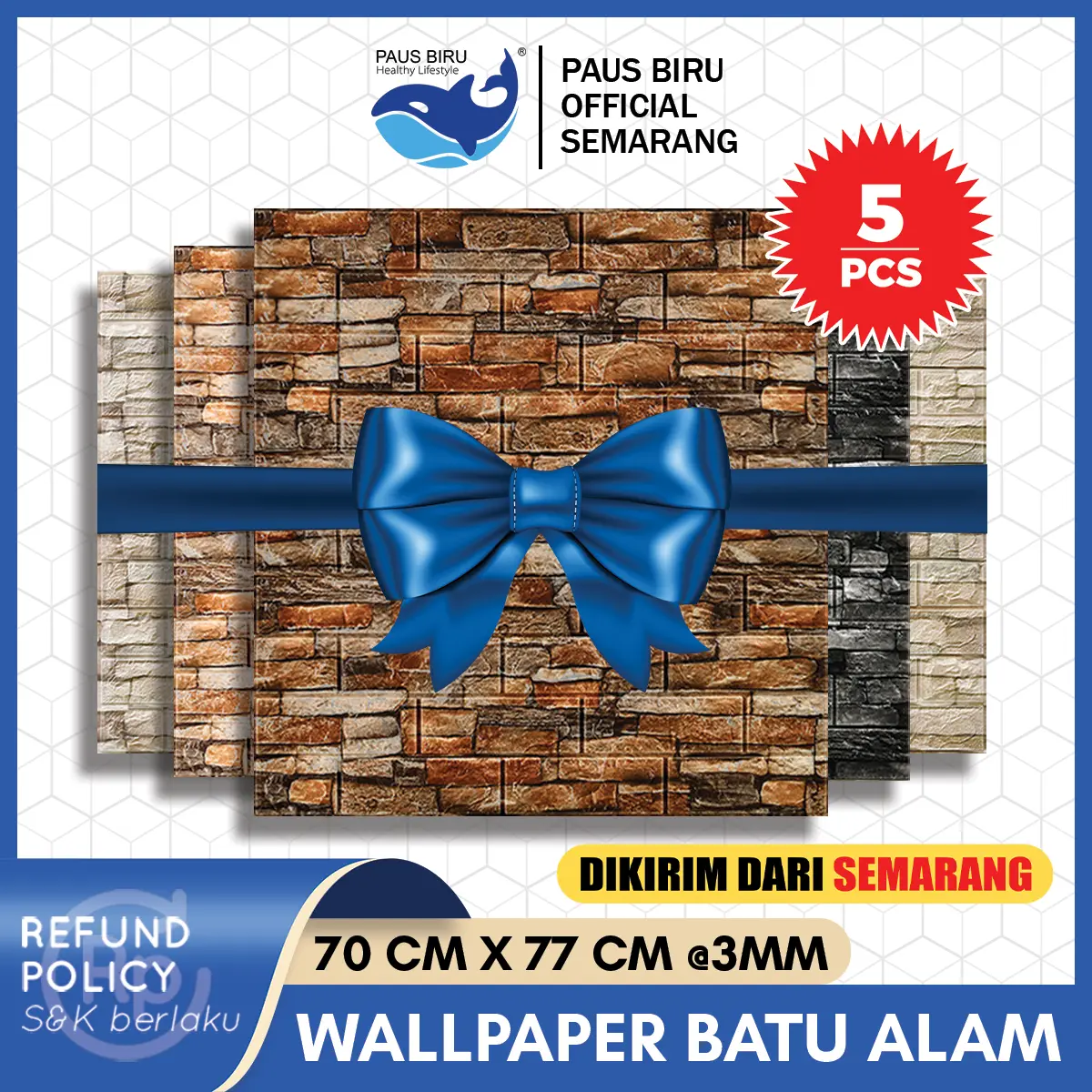 ISI 5 PCS !!! Wallpaper Dinding 3D Batu Alam / Wallpaper 3D Foam 77x70cm Tebal 4.5mm High Quality kertas stiker