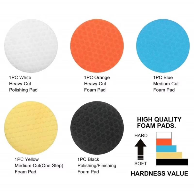 5pcs/Set Easy to Use 3/4/5/6/7 Inch Car Polishing Pad Kit Circular Self-Adhesive Auto Car Buffing Pad Set Reusable Polisher Waxing Pads for Car Polisher Dril 3
