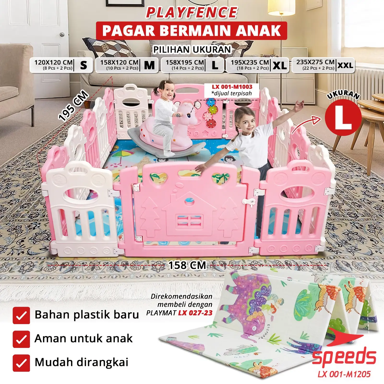 SPEEDS SNI Pagar Bayi Pagar Anak Playpen Kuda Kudaan Pagar Pengaman Kolam Mandi Anak Prosotan Playfance Baby 001-1205