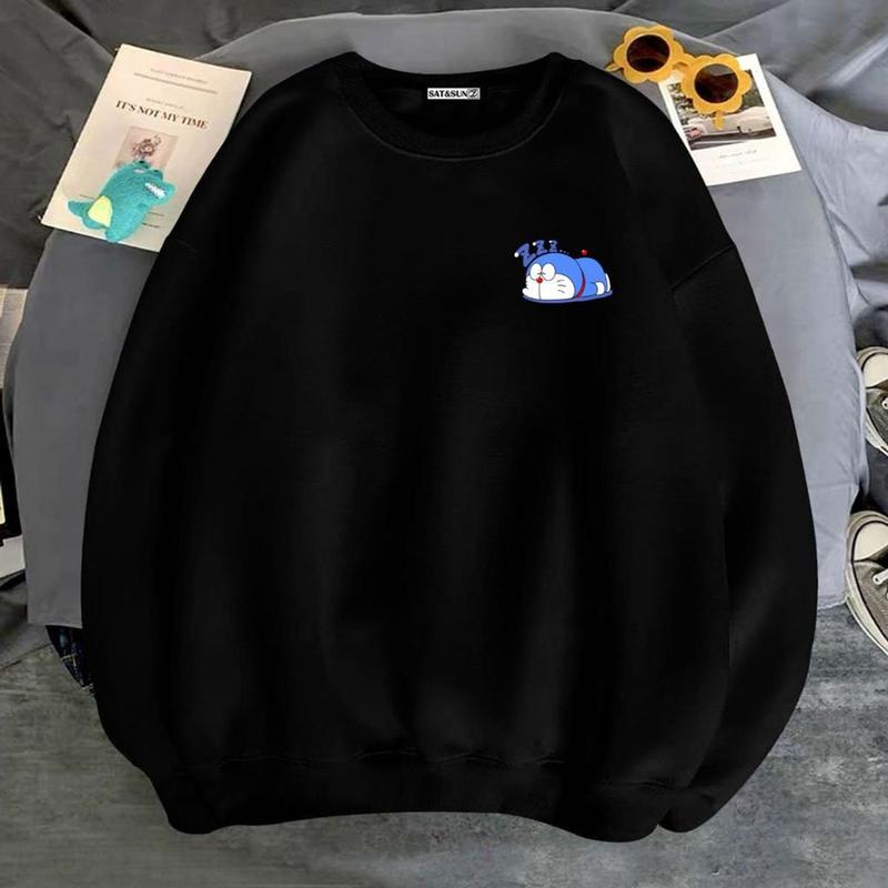 Áo sweater nỉ unisex in logo doremon ngủ cực đẹp mẫu nam nữ đều mặc được Menswear Tay Dài Hoodie Cổ Tròn