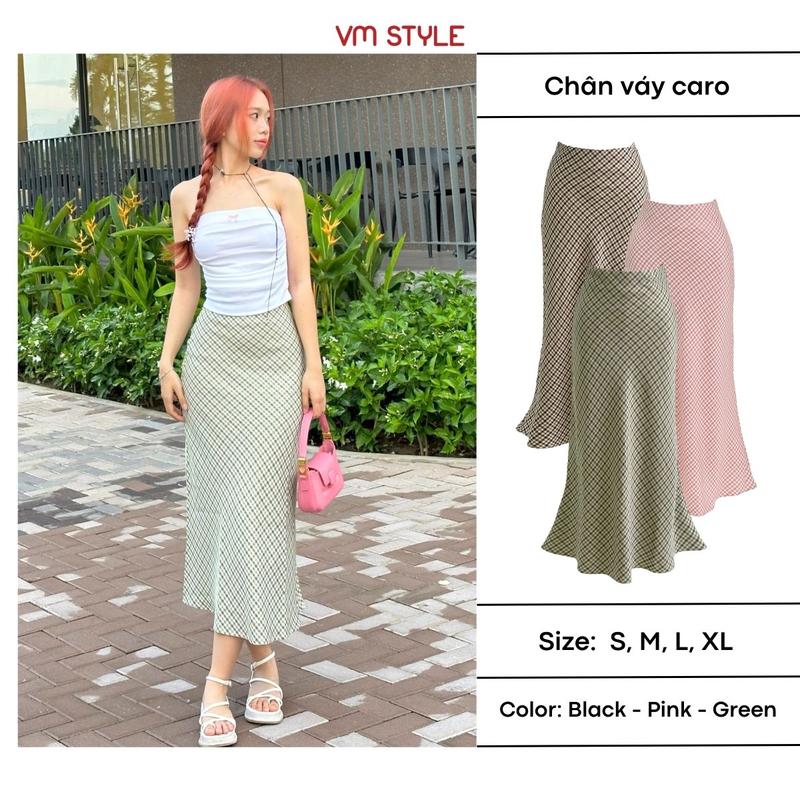 VM STYLE - Chân váy caro trơn ngắn/dài nữ dáng dài xòe form chữ A cạp cao đi biển CVD00074 Sọc Women chân váy màu