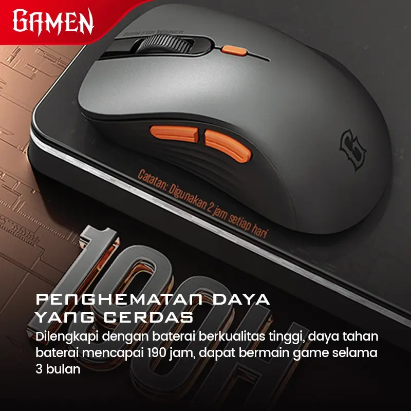 GAMEN Wireless Gaming Mouse GM200W 2.4GHz Ergonomic Design No-Delay Gaming Silent Click 3200 DPI 4 DPI Levels Tahan Lama Hingga 5 Juta Klik Mouse Gaming Nirkabel Dengan Presisi Tinggi Original - Garansi 1 Tahun 2